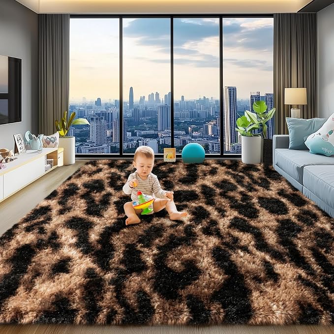 qulint Leopard Rug for Living Room, 5x7 Fluffy Carpet for Bedroom Soft Shaggy - Image 9