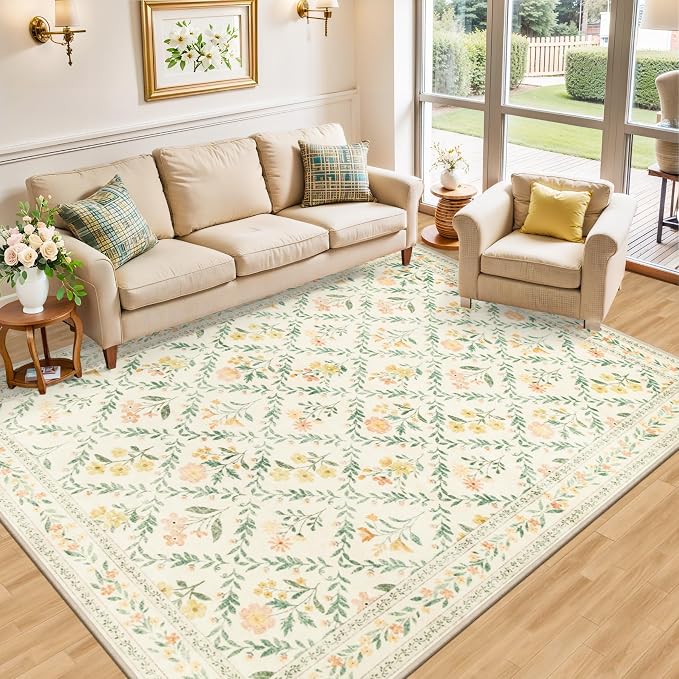 Area Rug Living Room Rugs: Floral 4x6 Washable Rug Vintage Soft Boho Non-Slip - Image 2