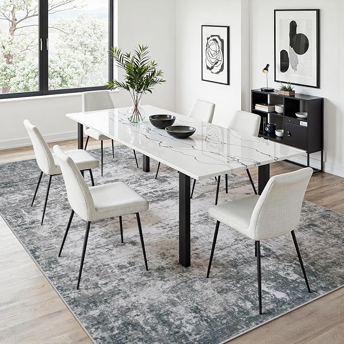 Area Rug 5x7 Living Room Rug Washable: No-Slip Abstract Soft Thin Large Gray - Image 5