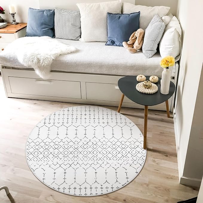 Lahome Moroccan Round Area Rug - 3Ft Round Rug Non-Slip Washable Soft Round - Image 8