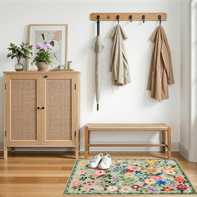 Entryway Rug 2X3 Small Rugs: Floral Washable Door Mat Vintage Soft Low Pile - Image 5