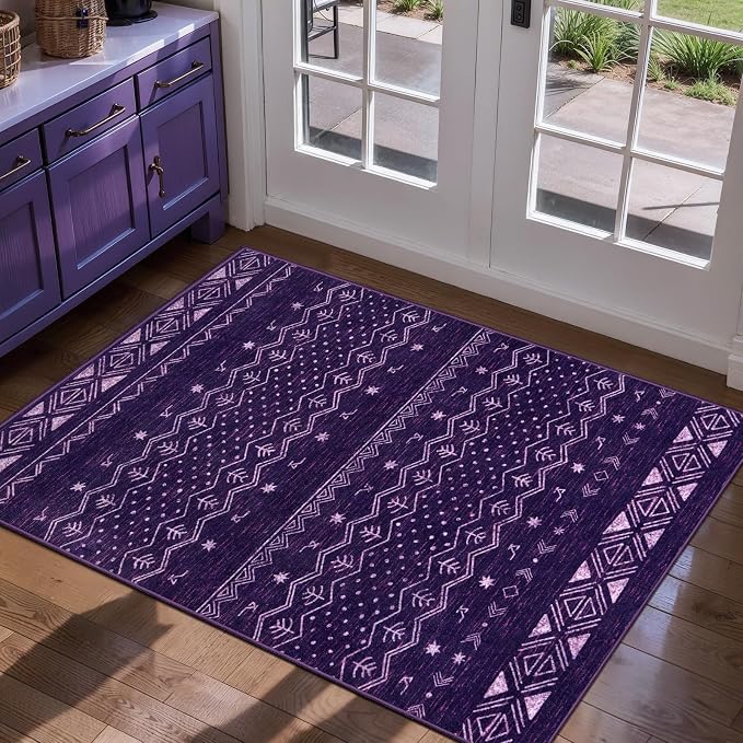 SERISSA 2x3 Rugs for Entryway, Washable Non-Slip Purple and White Small Area Rug by SERISSAHomeDecorCollection