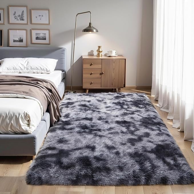 KICHOWUA Thick Area Rug Dark Grey Fluffy 4x6 by KICHOWUA