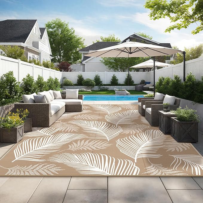 Pauwer Waterproof Outdoor Rug 9x12, Reversible Plastic Straw Patio Camping Rug - Image 5