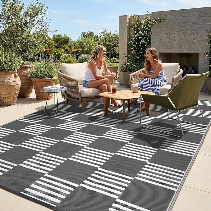 Garvee Waterproof Outdoor Rug 10x20, Checkered Foldable Plastic Straw Patio by Garvee