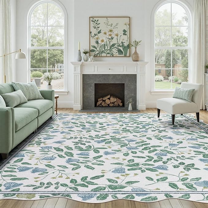 DCX Washable Botanical Floral Rug 4x6, Non Slip Low Pile Carpet - Image 3