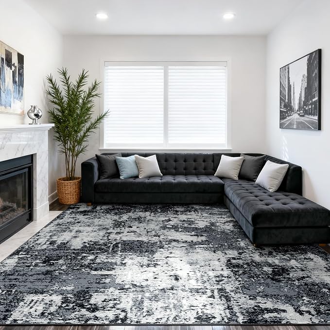 RELEANY Washable Area Rugs 9'x12' Non-Slip Modern Abstract Soft - Image 2