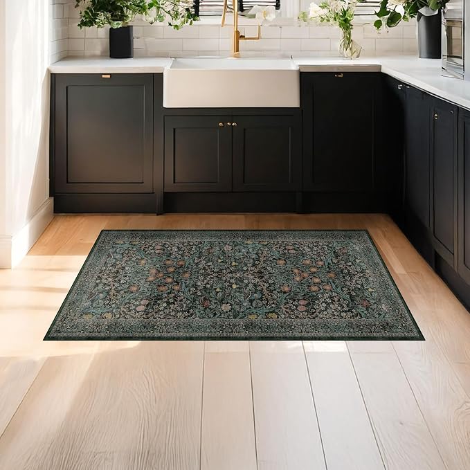 Dark Green 2x4 Rug Runner, Entryway Rugs, Small Runners - Image 2