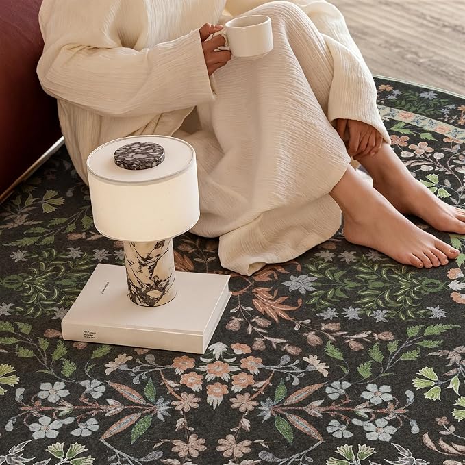 jinchan Zenith Round Rug 4ft Area Rugs Soft 4'Round Floral Aesthetic Rug - Image 5