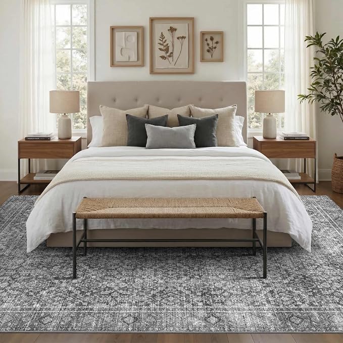 Latte&Fog 6x9 Area Rugs for Living Room, Large Vintage Grey Washable Rug - Image 4