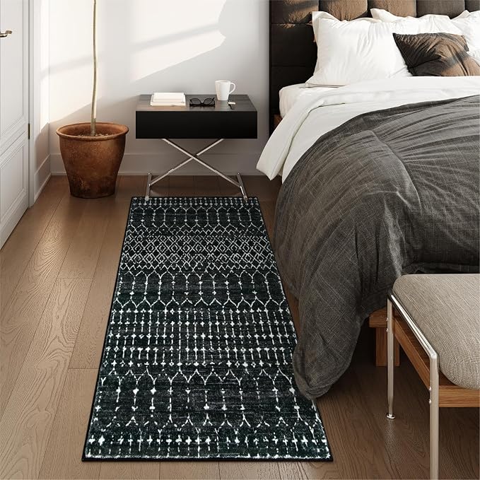 Lahome Moroccan Black Area Rug Non-Slip Low-Pile Washable Entryway Rug Kitchen - Image 6