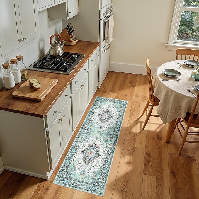 RELEANY Area Rugs Runner 2'x5' Washable Non-Slip, Floral Vintage Distress by RELEANY