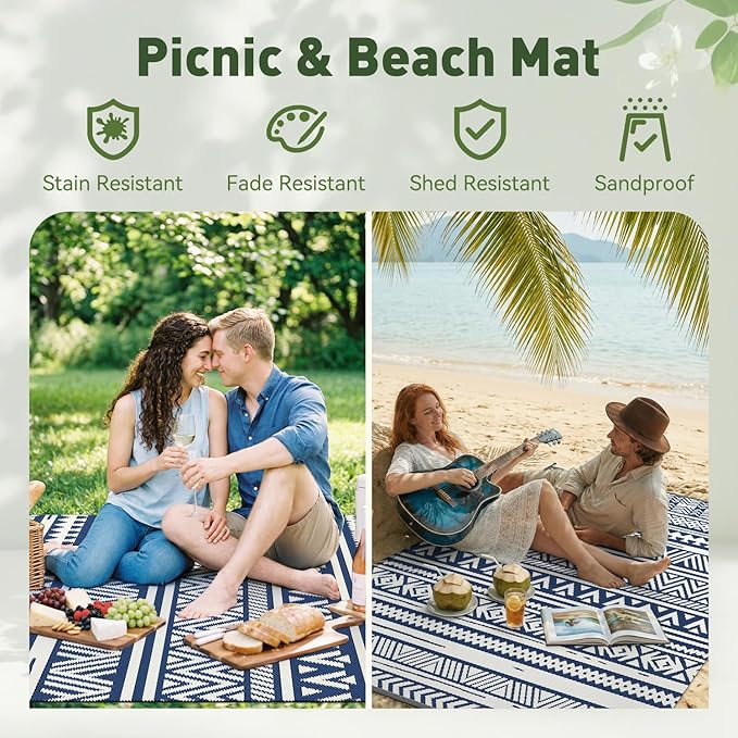 MontVoo Outdoor Rug 8x10 Waterproof Outdoor Patio Rug Mat Reverisble Plastic - Image 5