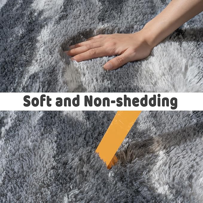 Soft Runner Rugs for Bedroom Hallways, 2x6 Abstract Grey Fluffy Shag Throw Area - Image 5