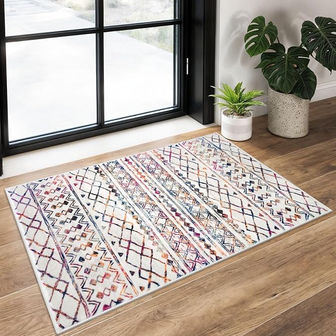 KUTA Moroccan Rugs for Entryway, 2x3 Multi-Color Area Rug Non-Slip Washable by KUTA