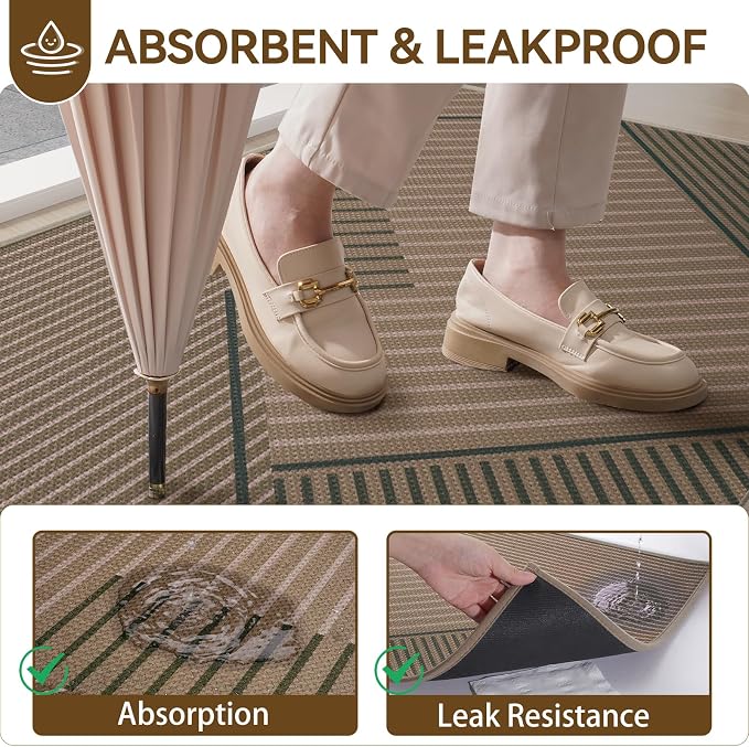 Front Door Mat 24''x35'', Non Slip Absorbent Dirt Resist Washable Low-Profile - Image 3