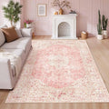 Latte&Fog Washable Pink Rug, Vintage 5x7 Area Rugs by LatteFog