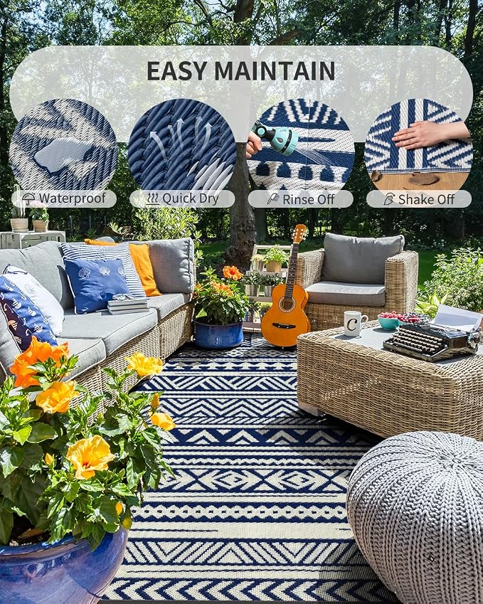 MontVoo-Outdoor Rug Carpet Waterproof 5x8 ft Reversible Patio Rug RV Camping - Image 2