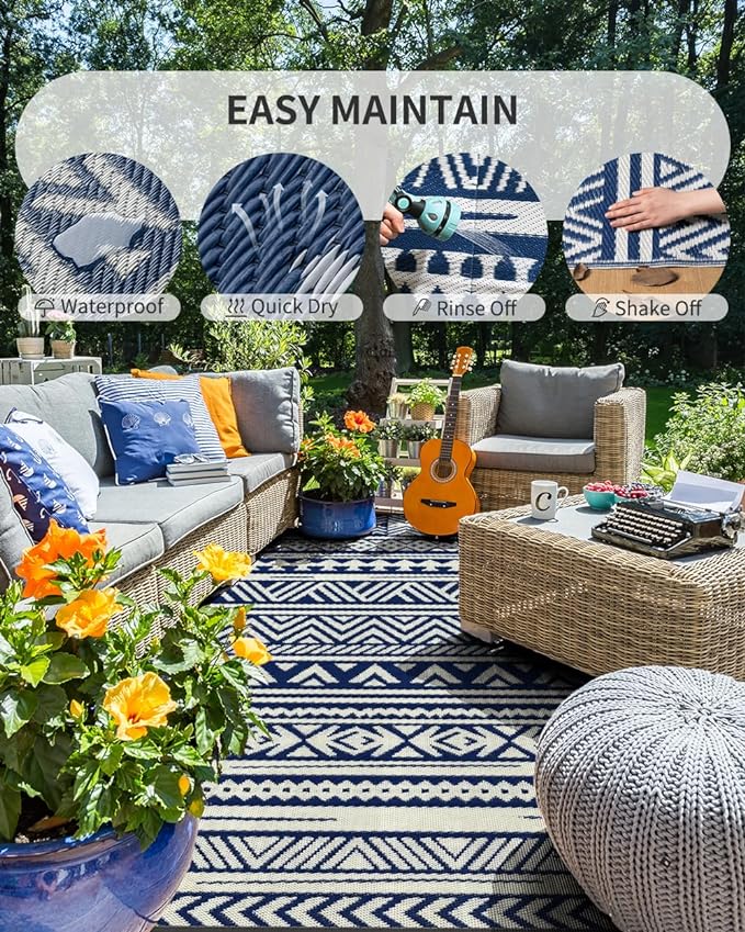 MontVoo Outdoor Rug Carpet Waterproof 6x9 Outdoor Patio Rug Mat Reverisble - Image 2