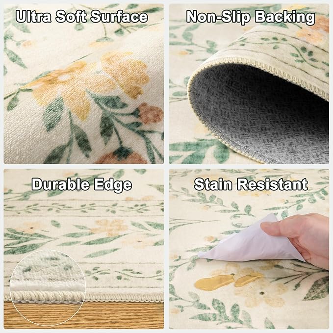 10x12 Area Rugs for Living Room: Floral Washable Rug Vintage Large Soft Boho - Image 6