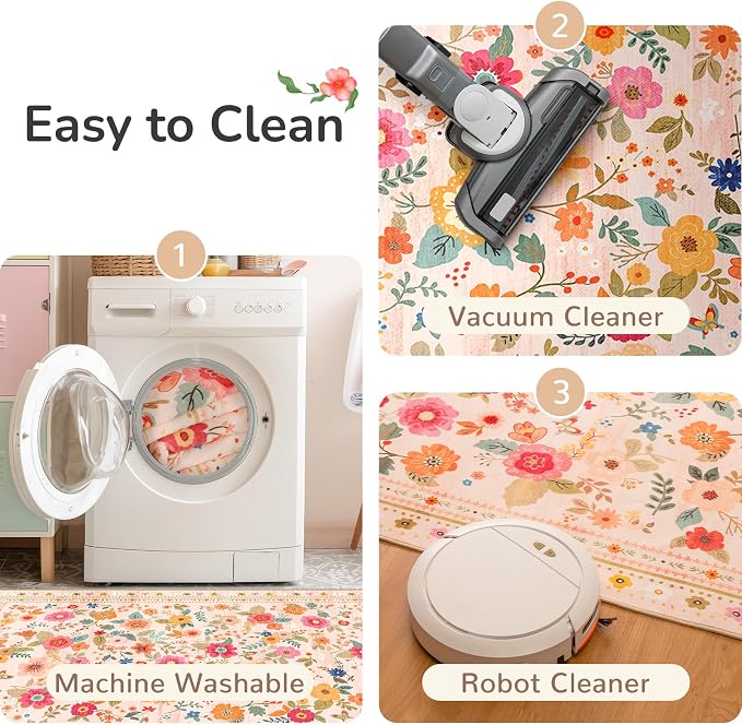 3x5 Area Rugs for Living Room Vacuum-Friendly Machine Washable Area Rug Flower - Image 3