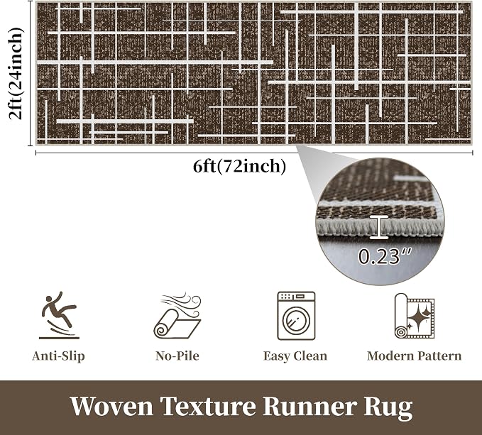 Brown 2x6 Runner Rug Non Slip, Modern Distressed Stripe Carpet Runners - Image 9