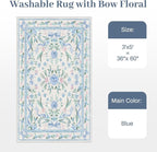 Blue Floral Rug 3x5 for Girls Bedroom or Nursery, Cute Bow Washable Area Rug - Image 9