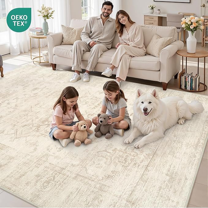 4x6 Area Rugs for Living Room: Vintage Boho Neutral Washable Rug Indoor Soft - Image 8