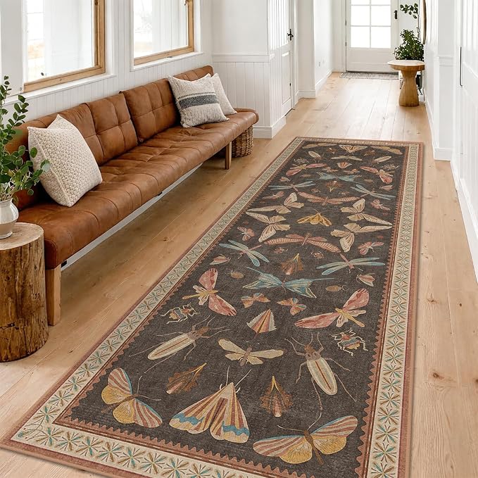 Hazo Haus Orange Brown Hallway Runner Rug 2'6"x12', Soft Low Pile Non Slip by HazoHaus