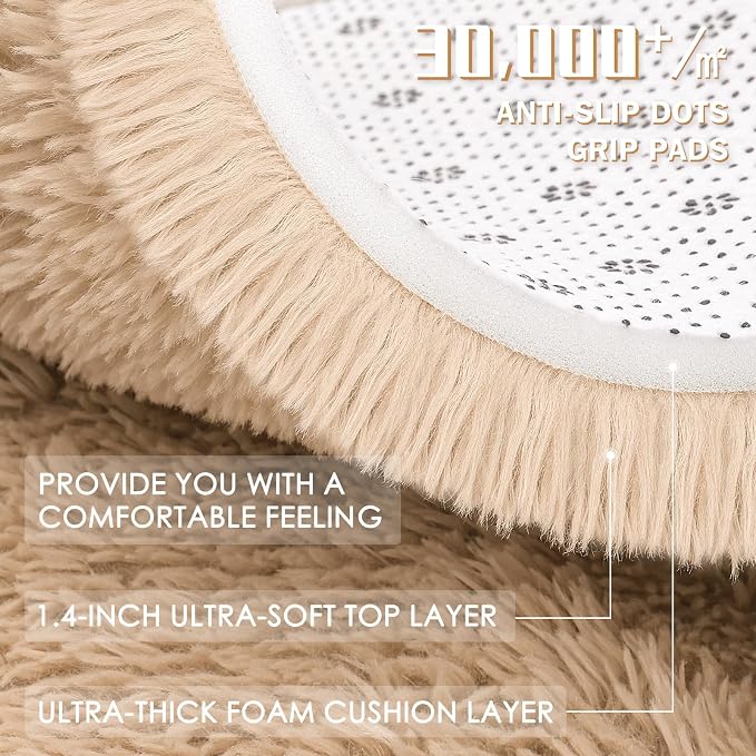 OLANLY 3x3 Machine Washable Small Bedside Rug, Soft Fluffy Shaggy Entryway - Image 7