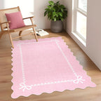 GarveeHome Scalloped Bow Rug for Living Room, Solid Pink Rug for Dorm, Washable by GarveeHome