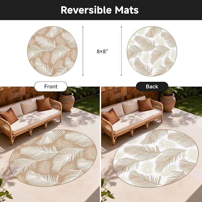Pauwer Waterproof Outdoor Rug 8ft, Reversible Plastic Straw Patio Camping Rug - Image 2