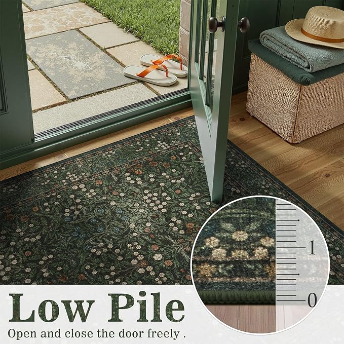 DCX Green 5x7 Area Rug, Machine Washable Non Slip Stain Resistant Soft Vintage - Image 7