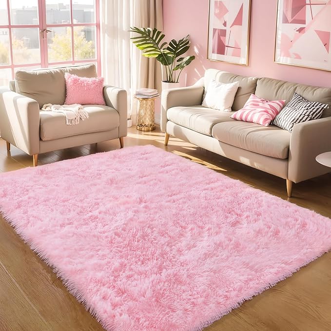 KICHOWUA Area Rug 5x7 Pink Fluffy Shag – Ultra Soft Plush Fuzzy Washable - Image 6