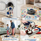 Astronaut Space Kids Round Rug 5ft, Washable Alphabet ABC Circle Carpet - Image 6