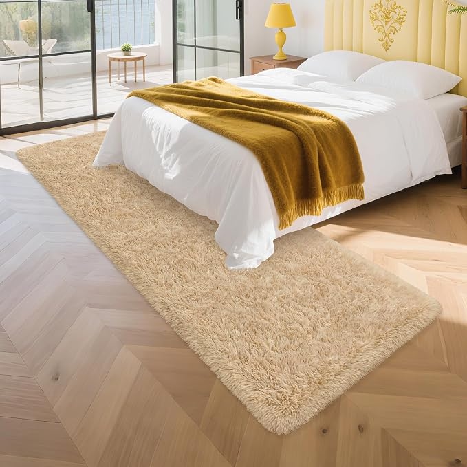 2x8 ft Beige Runner Rugs for Bedroom Living Room, Soft Plush Fluffy Throw Rug - Image 3