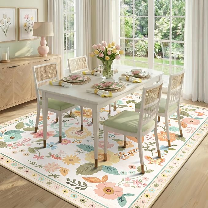 RELEANY Floral 6x9 Area Rugs Washable Print Boho Cute Carpet Non Slip Flower - Image 8