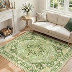RELEANY Area Rugs 4'x5' Washable Non-Slip, Floral Vintage Distress Medallion by RELEANY