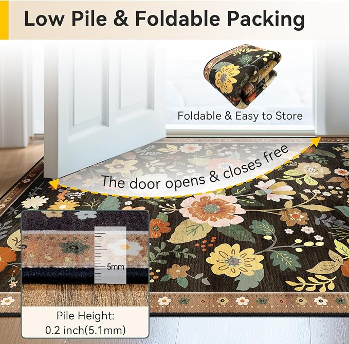 RELEANY Floral 5x7 Area Rugs Washable Print Boho Cute Carpet Non Slip Flower - Image 4
