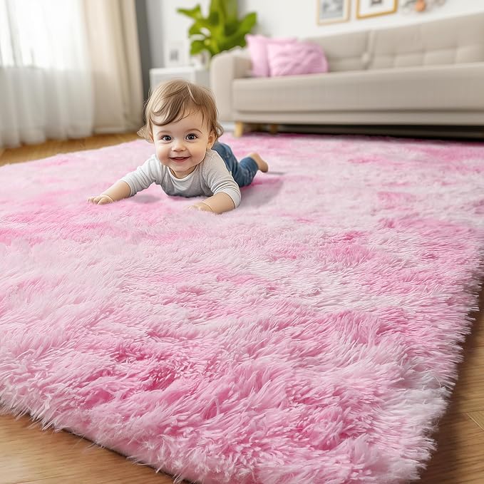 Amdrebio Tie-Dyed Pink and White Area Rugs - Image 8