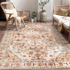 SERISSA 4x6 Boho Bedroom Rug, Washable Non Slip Vintage Peach Cream Area Rugs - Image 5