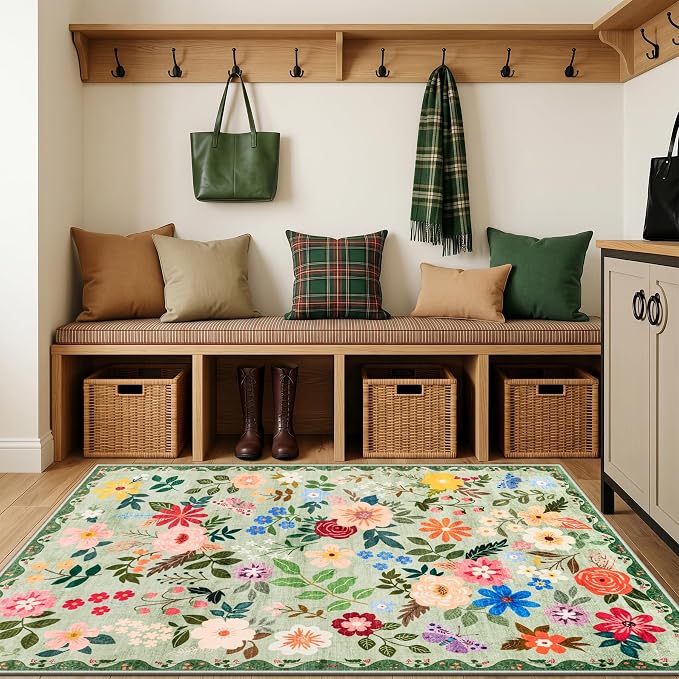 Area Rug Living Room Rugs: Floral 3x5 Washable Rug Vintage Soft Boho Non-Slip - Image 5