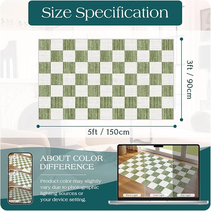 Green White Checkered Entry Rug - Image 6