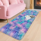 Shaggy Tie Dyed Light Blue Purple Runner Rug 2x6 ft Bedside Area Rugs - Image 2