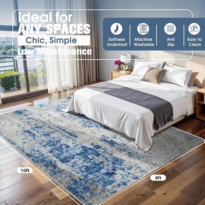 8x10 Area Rugs for Living Room Rug Washable: Abstract Large Rug for Dining Room - Image 2