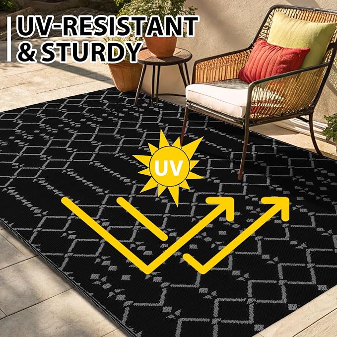 Smiry Outdoor Rug 5x8 ft, Waterproof Reversible Plastic Straw Rugs, Boho - Image 4