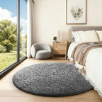 Ophanie Round Rug 4Ft Grey Circle Area Rugs, Fluffy Fuzzy Small Bedroom Carpet - Image 3