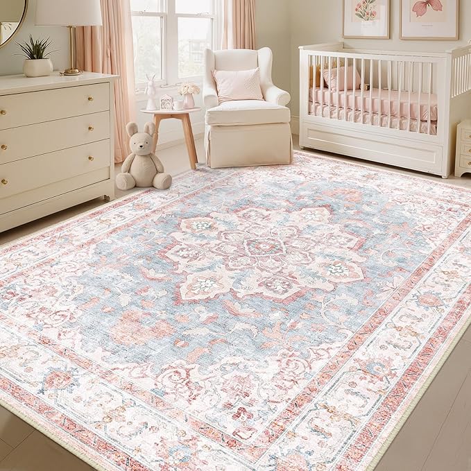 CAPALOCA Machine Washable Rugs Nursery Rug 8x10 Cute Girl Non Slip Low Pile - Image 3