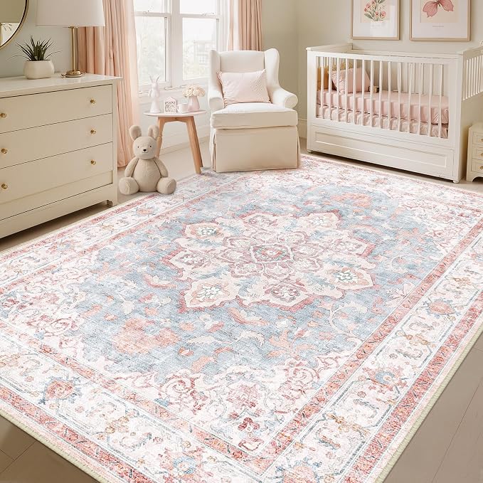 CAPALOCA Machine Washable Rugs Nursery Rug 5x8 Cute Girl Non Slip Low Pile by CAPALOCA