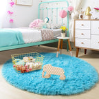 Amdrebio Blue Round Rug 5Ft for Bedroom, Fluffy Circle Area Rugs for Kids Room - Image 3